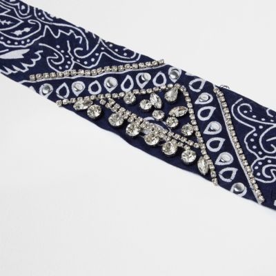Navy embellished neck scarf